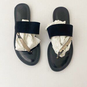 Amanu Sandals Shoes Black Snakeskin Embossed